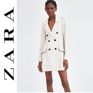 Zara Double Breasted White Long Sleeves Blazer Jacket/Mini Dress size XS NWOT